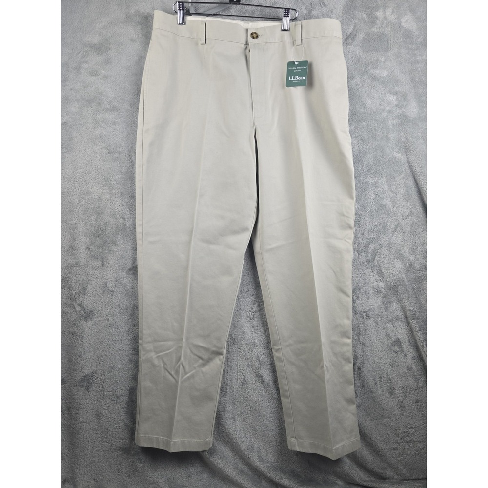 L.L. Bean Mens Pants 38x32 Wrinkle-Free Classic Fit Light Khaki Chinos
